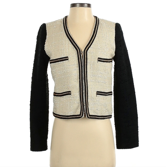 Mango Jackets & Blazers - Mango Tweed Blazer Gold Chain Detail size XS Feminine Color Block Blazer